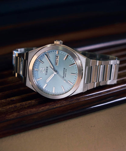 Timex Q Timex Continental Day and Date 39mm Stainless Steel Bracelet Watch