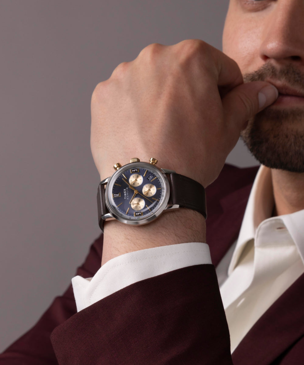 Timex Marlin Chronograph Tachymeter 40mm Leather Strap Watch