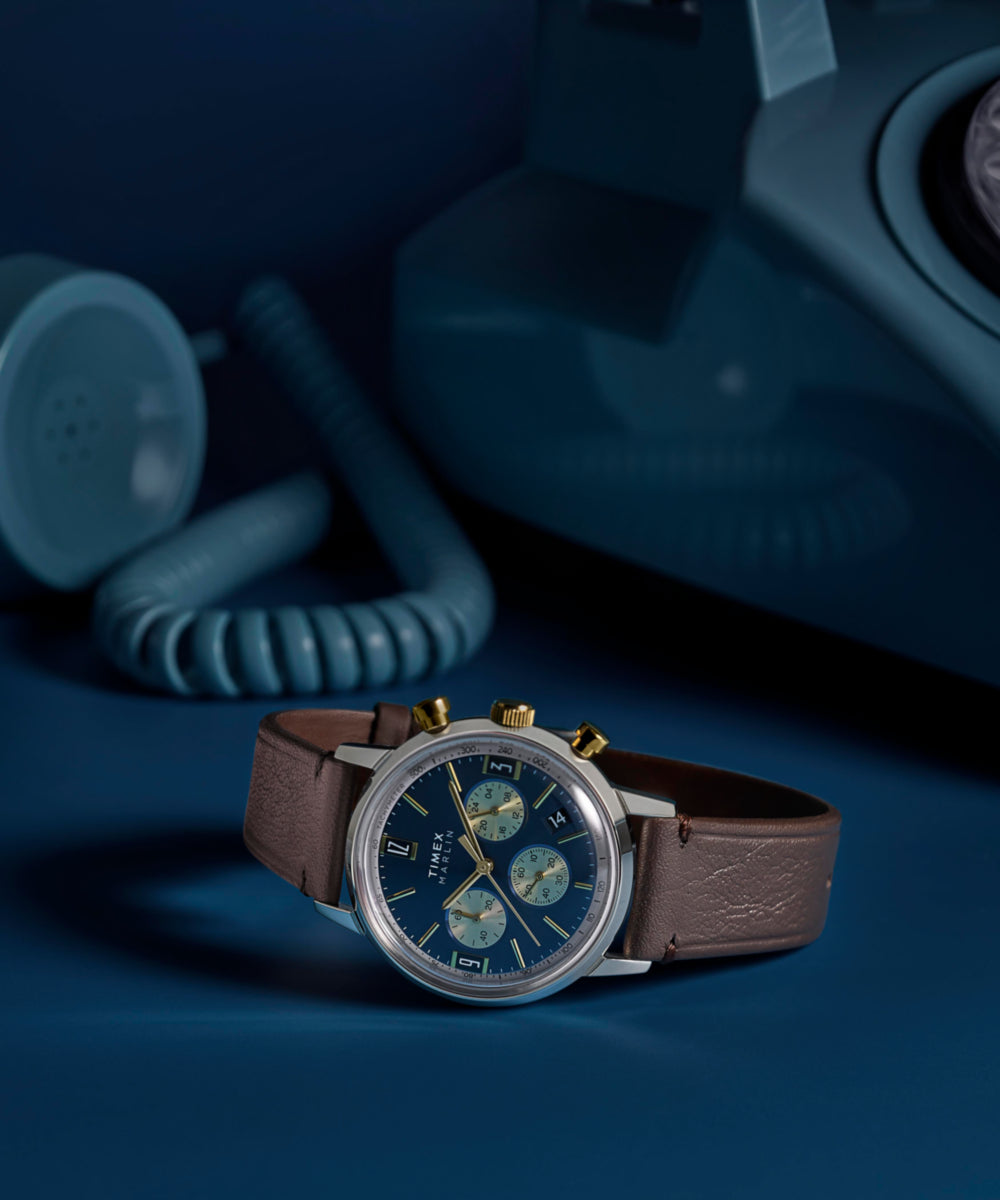 Timex Marlin Chronograph Tachymeter 40mm Leather Strap Watch