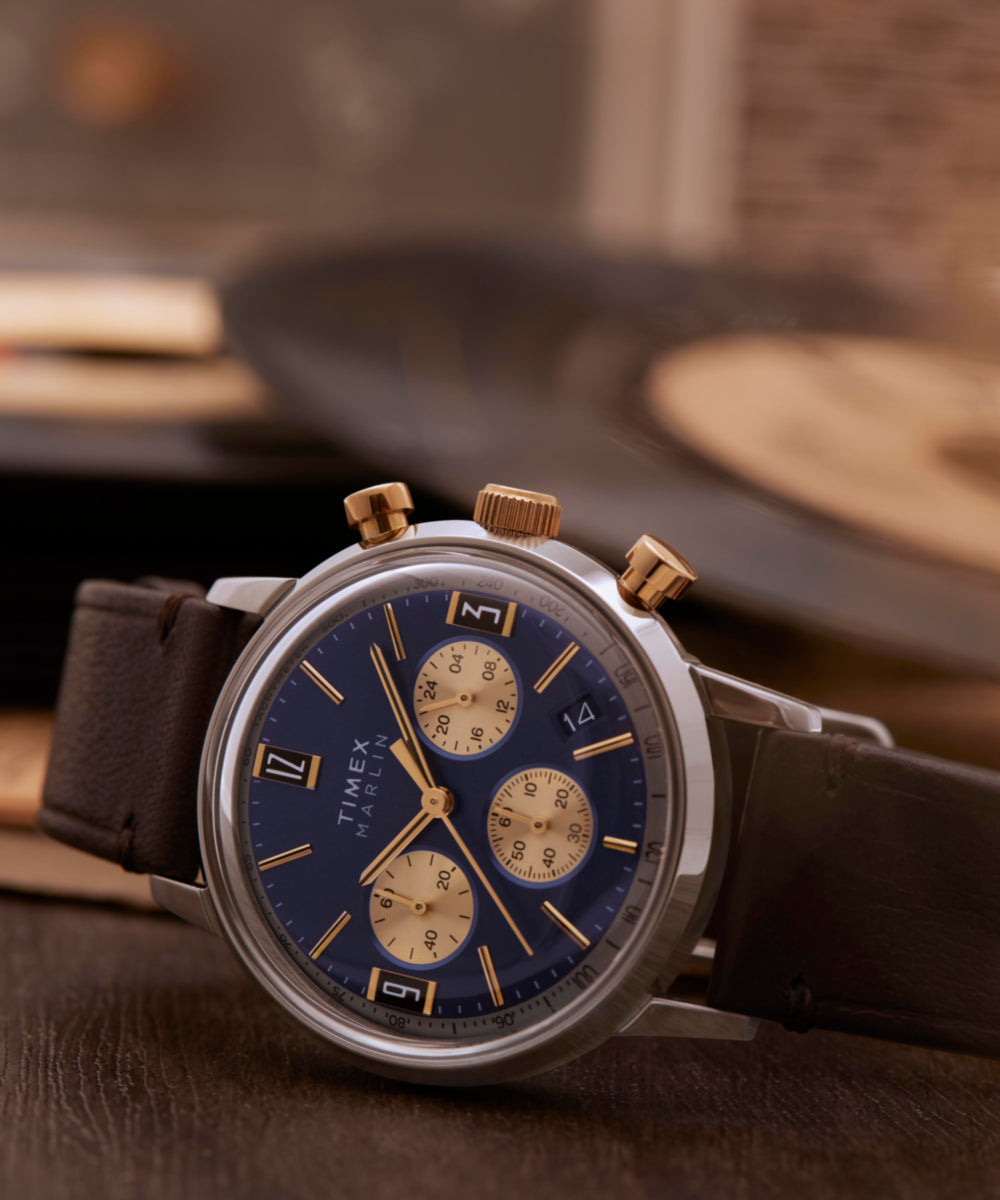 Timex Marlin Chronograph Tachymeter 40mm Leather Strap Watch