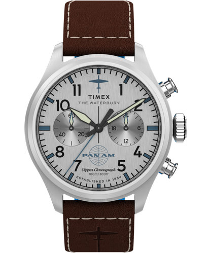 Timex Timex x Pan Am Waterbury Ace Chronograph 41mm Leather Strap Watch