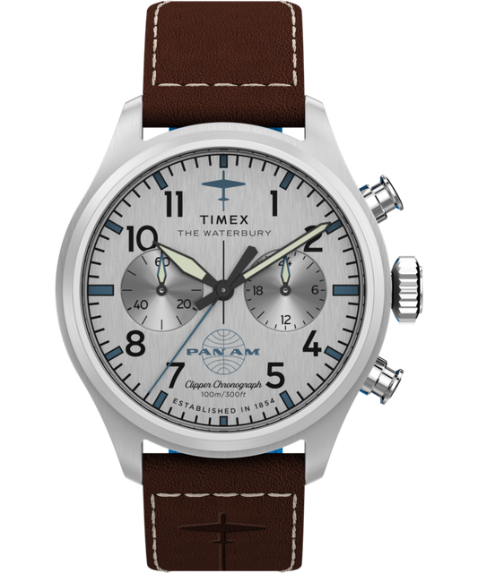 Timex Timex x Pan Am Waterbury Ace Chronograph 41mm Leather Strap Watch