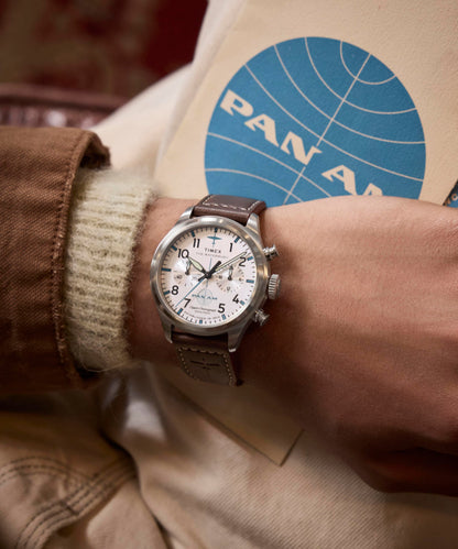 Timex Timex x Pan Am Waterbury Ace Chronograph 41mm Leather Strap Watch