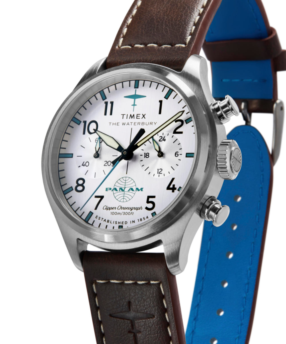 Timex Timex x Pan Am Waterbury Ace Chronograph 41mm Leather Strap Watch