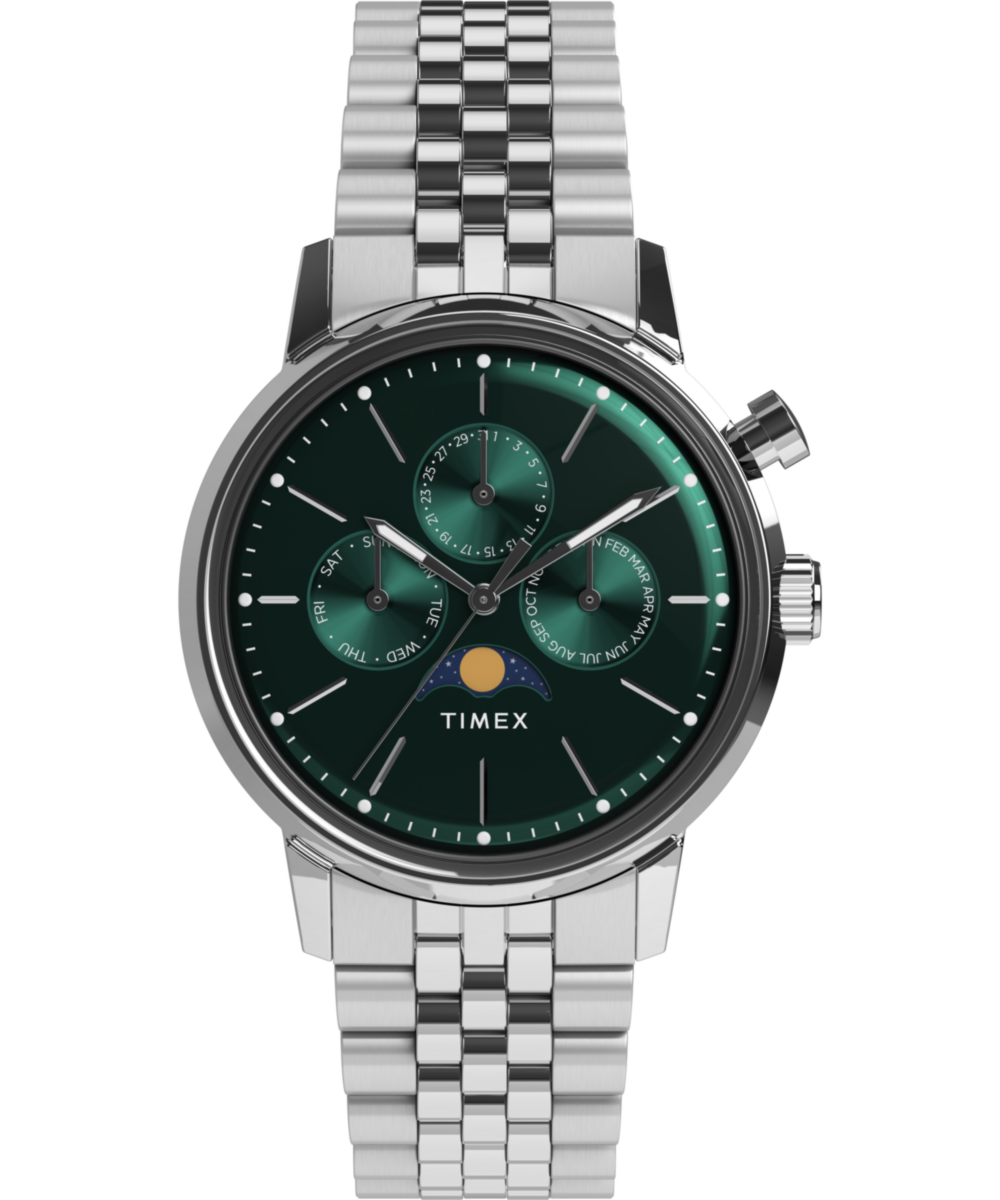 Timex Marlin Moon Phase Multifunction 40mm Stainless Steel Bracelet Watch