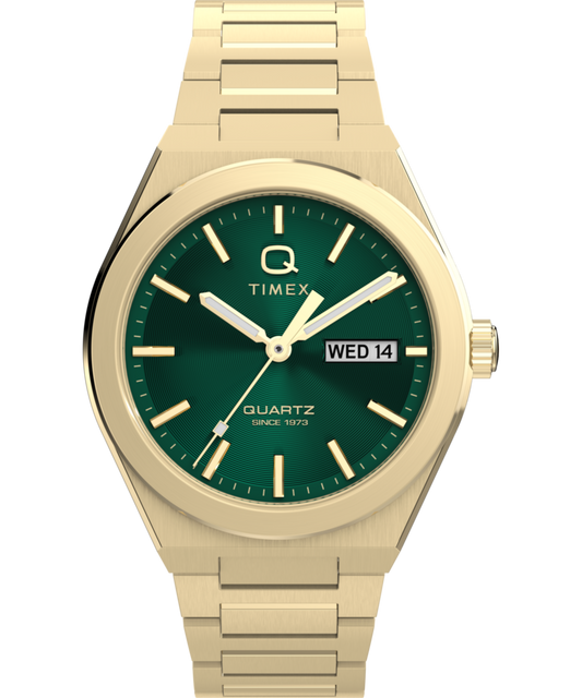 Timex Q Timex Continental Day and Date 39mm Stainless Steel Bracelet Watch