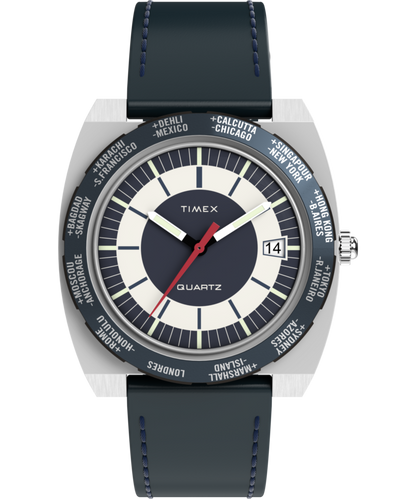 Timex Q Timex 1972 World Time 39mm Leather Strap Watch