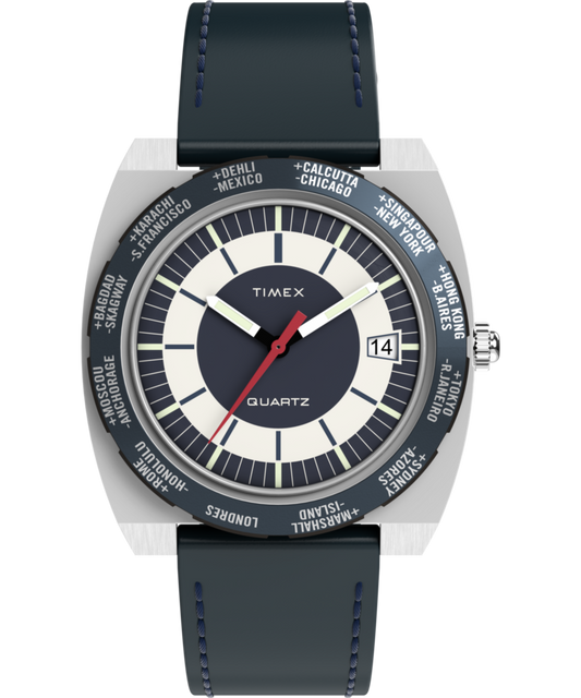Timex Q Timex 1972 World Time 39mm Leather Strap Watch