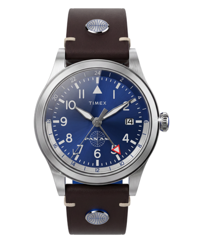 Timex Pan Am x Timex Waterbury GMT 39mm Leather Strap Watch