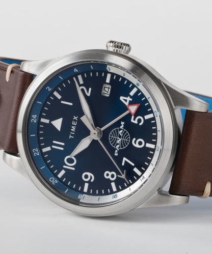 Timex Pan Am x Timex Waterbury GMT 39mm Leather Strap Watch