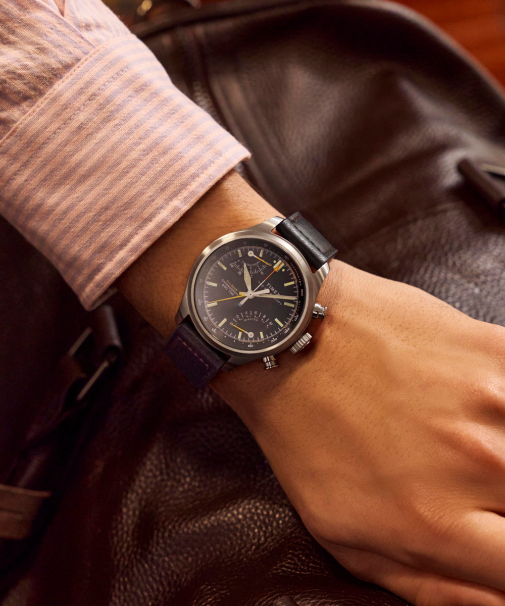Timex Waterbury Ace Fly-Back Chronograph 43mm Leather Strap Watch