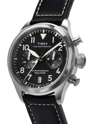 Timex Waterbury Ace Chronograph 41mm Leather Strap Watch