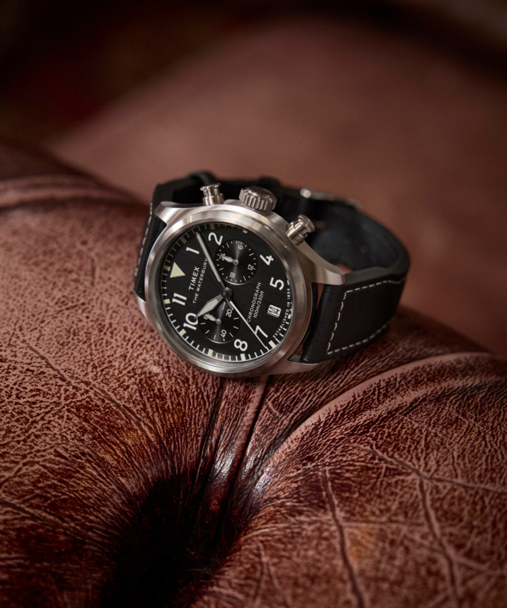 Timex Waterbury Ace Chronograph 41mm Leather Strap Watch