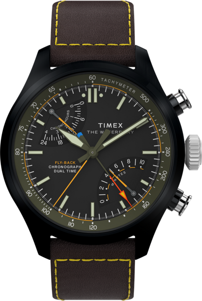 Timex Waterbury Ace Fly-Back Chronograph 43mm Leather Strap Watch