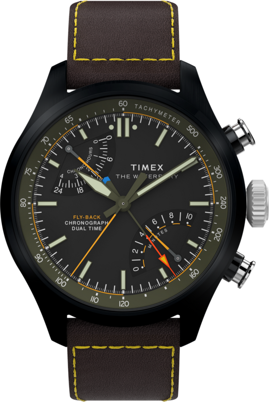 Timex Waterbury Ace Fly-Back Chronograph 43mm Leather Strap Watch