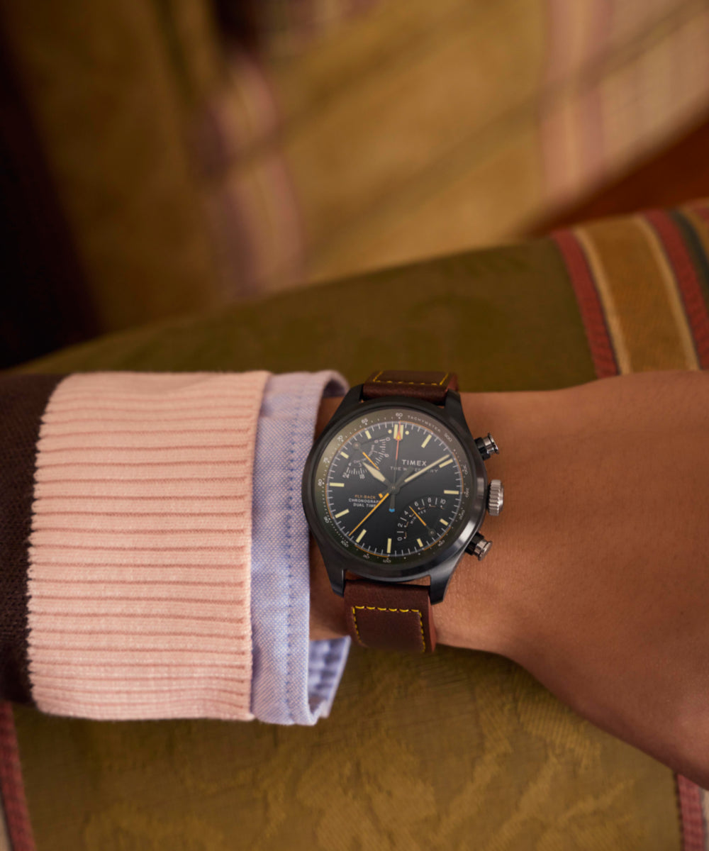 Timex Waterbury Ace Fly-Back Chronograph 43mm Leather Strap Watch