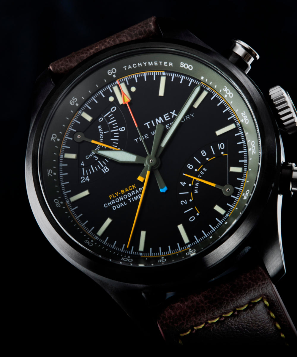 Timex Waterbury Ace Fly-Back Chronograph 43mm Leather Strap Watch