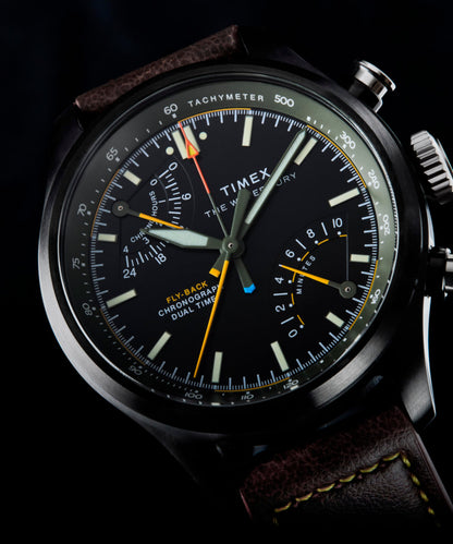 Timex Waterbury Ace Fly-Back Chronograph 43mm Leather Strap Watch