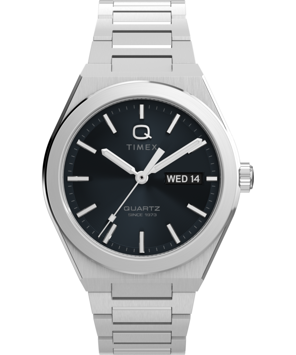Timex Q Timex Continental Day and Date 39mm Stainless Steel Bracelet Watch