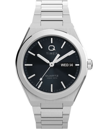 Timex Q Timex Continental Day and Date 39mm Stainless Steel Bracelet Watch