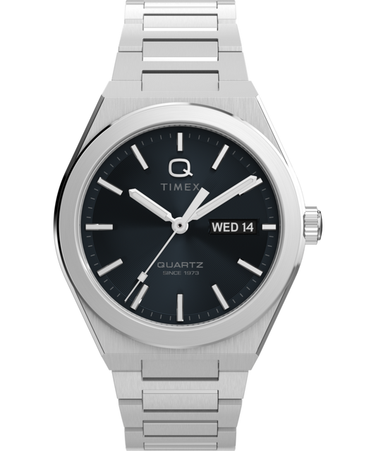 Timex Q Timex Continental Day and Date 39mm Stainless Steel Bracelet Watch