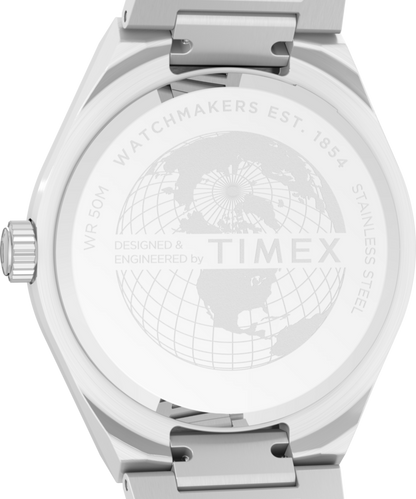 Timex Q Timex Continental Day and Date 39mm Stainless Steel Bracelet Watch