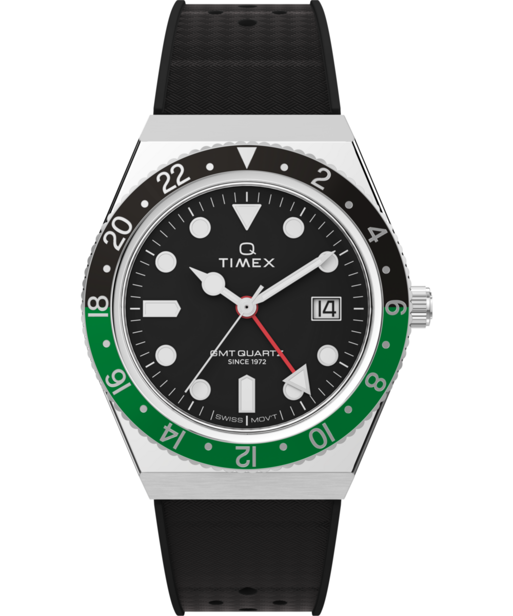 Timex Q Timex GMT 38mm Synthetic Rubber Strap Watch