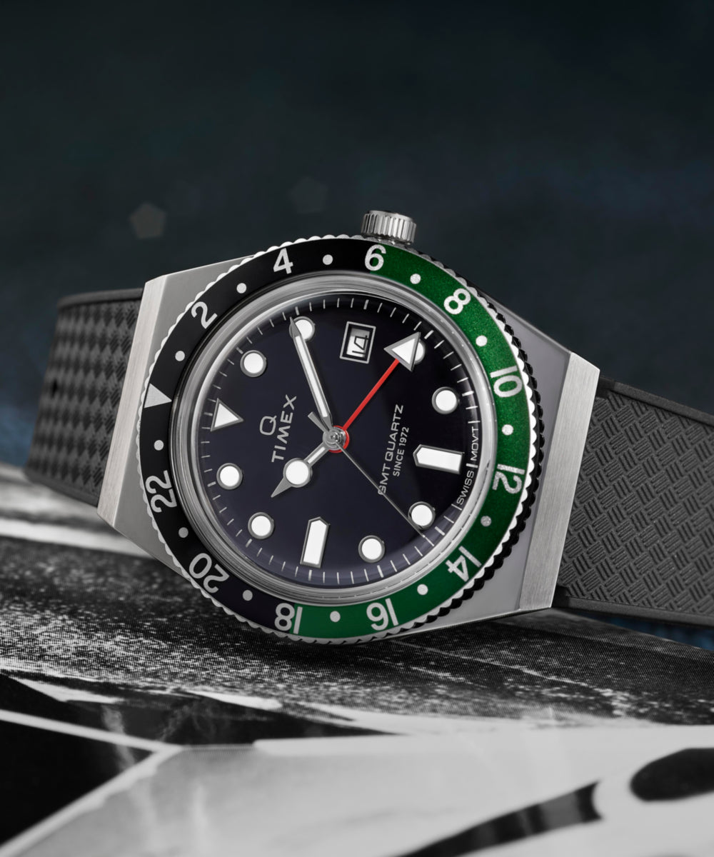 Timex Q Timex GMT 38mm Synthetic Rubber Strap Watch