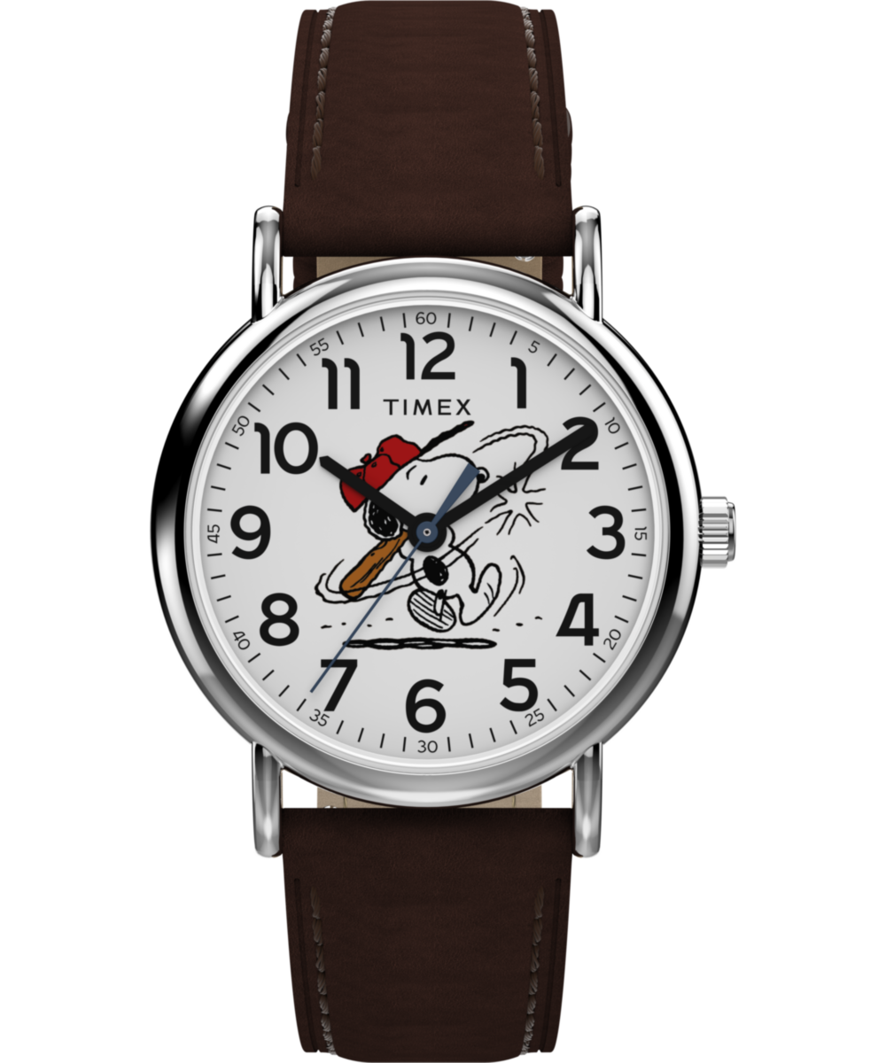 Timex Peanuts x Timex Weekender Baseball 38mm Leather Strap Watch