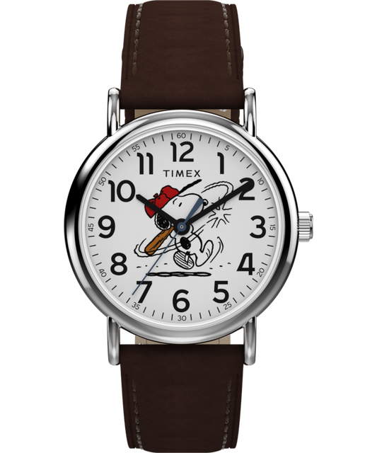 Timex Peanuts x Timex Weekender Baseball 38mm Leather Strap Watch